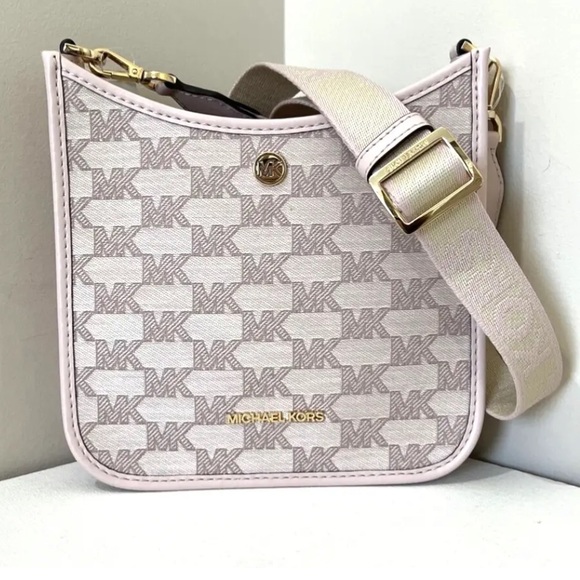 New Michael Kors Briley Small Messenger Crossbody Logo Jacquard Powder Blush - Picture 2 of 6